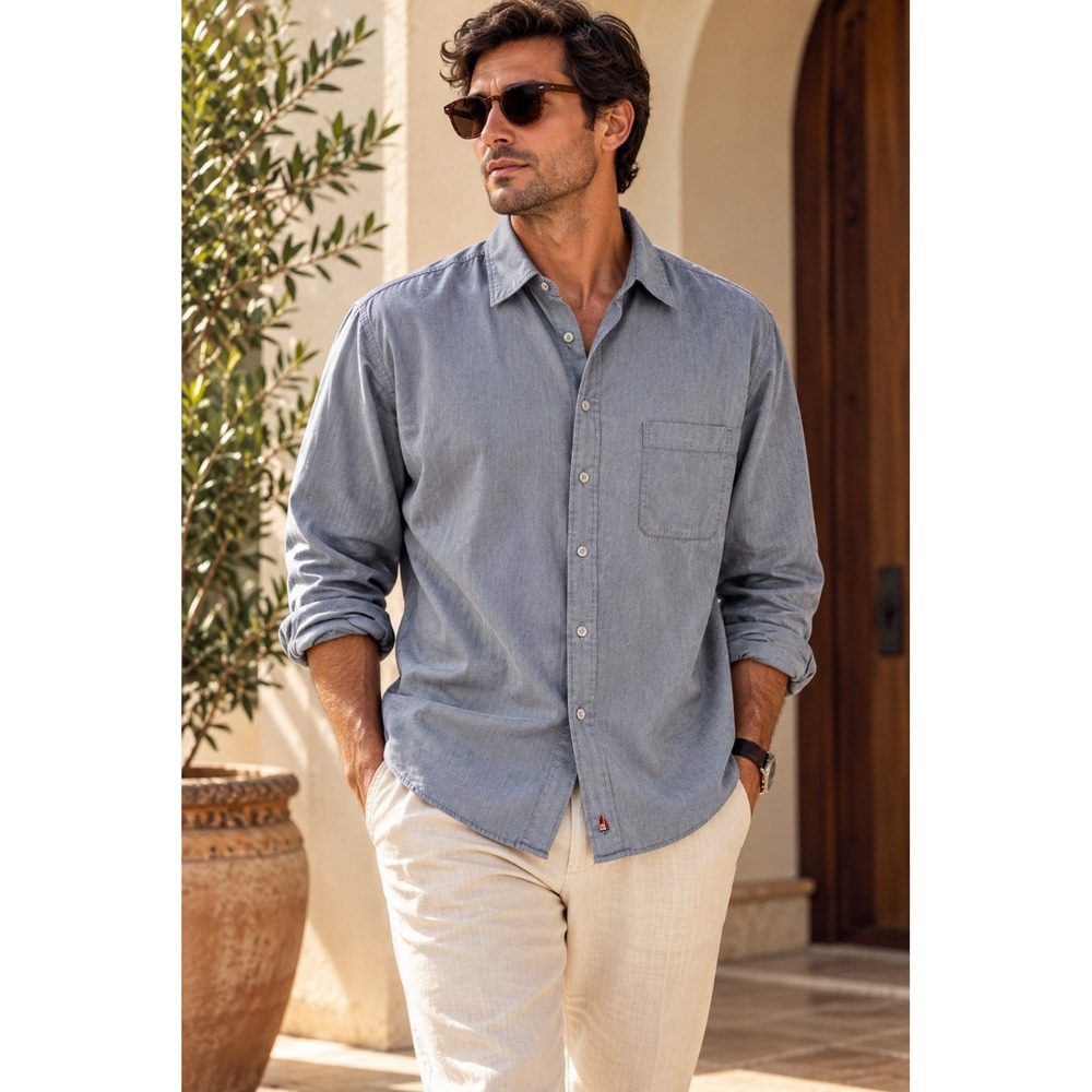 Nordstrom Relaxed Classic Blue Button Down Shirt Men 16.5 35